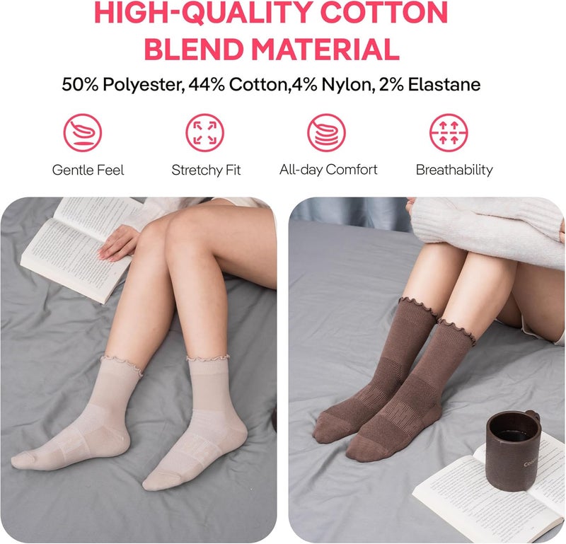 CoolMate Store 3 Pairs Womens Ruffle Socks, Cute Cotton Blend Crew Socks, Turn-Cuff Frilly Ankle Socks for Women - Image 4